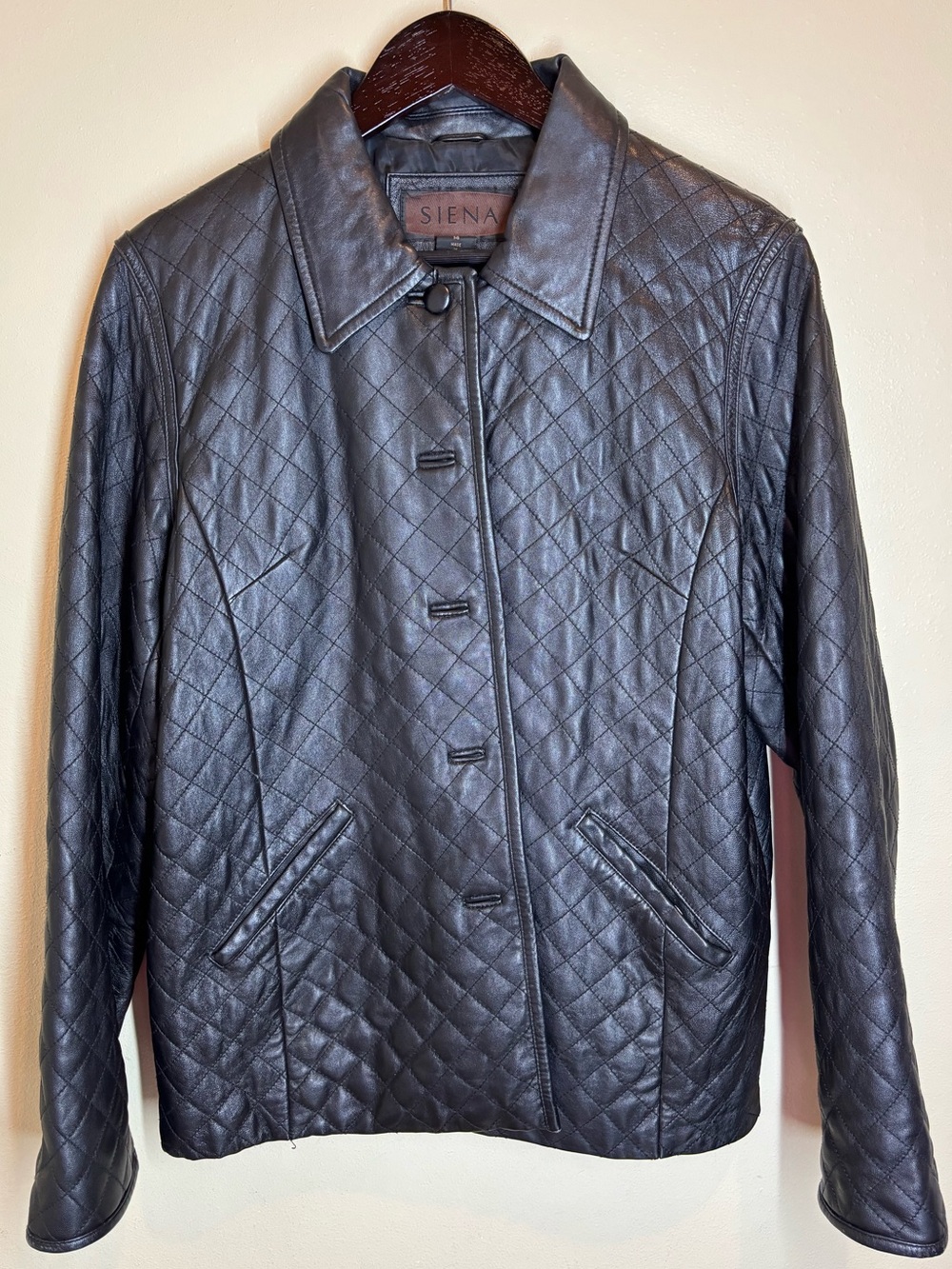 Siena G-III Apparel Women’s Quilted Leather Jacket, Black, size 14